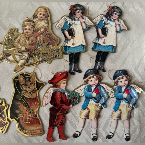 Vintage Holiday Christmas Paper  Ornaments Set with Red, Blue, and Gold Accents - Picture 3 of 5